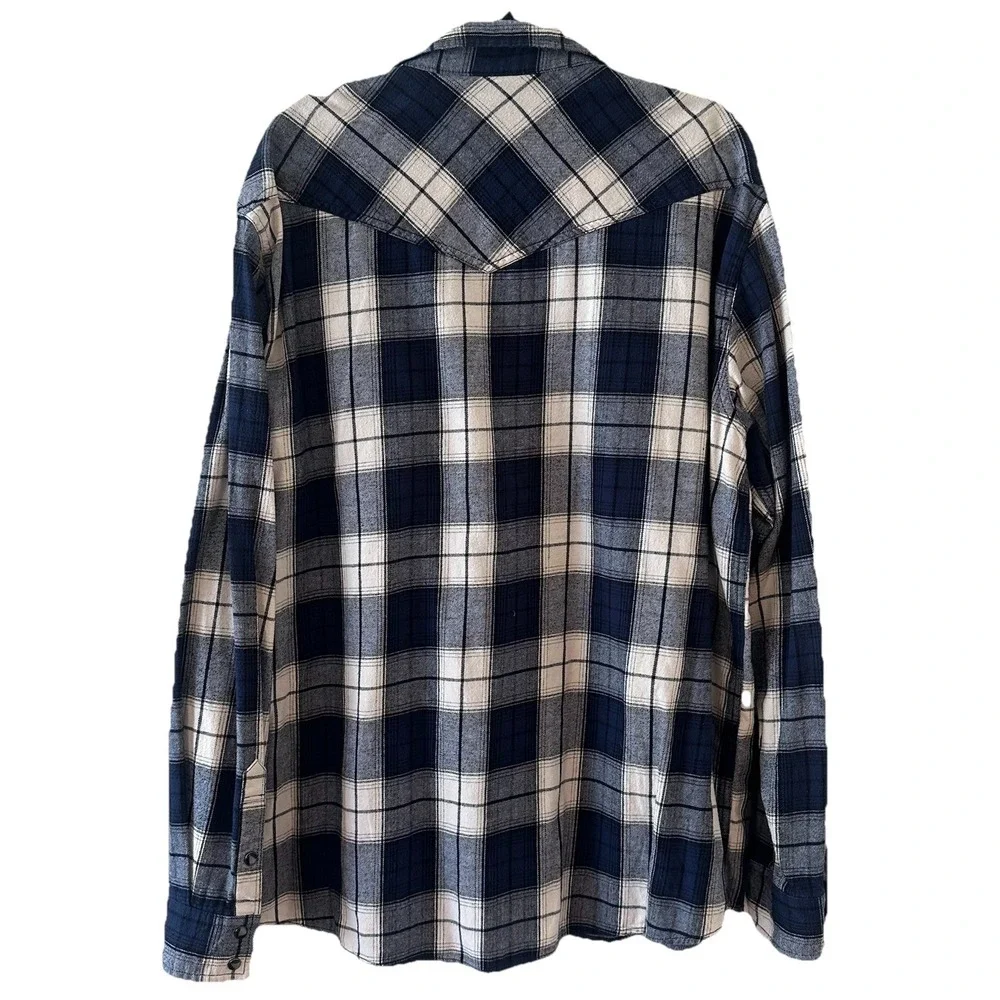 Cody James Blue Ivory Plaid Flannel Western Shirt Pearl Snap Flip Cuff Mens 2XL